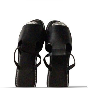 Black Open Toe PU Leather Sandal Slides Brand New Size EUR 41 (9.5 US).